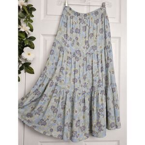Rewind Blue Floral Tiered Smocked Maxi Skirt Size XL